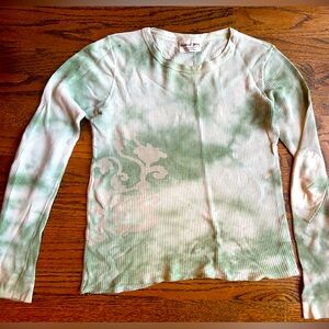 Michael Stars Waffle Knit Top Womens Size Small Green Black Tie Dye Shirt